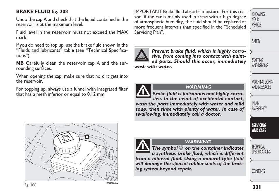 FIAT Punto 2012 User Manual | Page 223 / 271