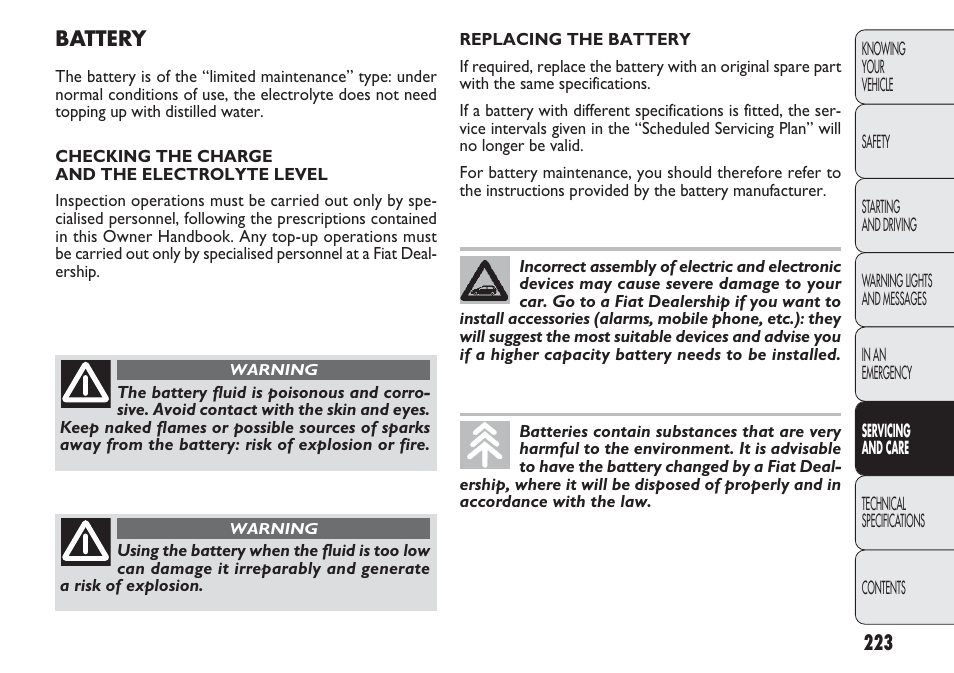 FIAT Punto 2012 User Manual | Page 225 / 271