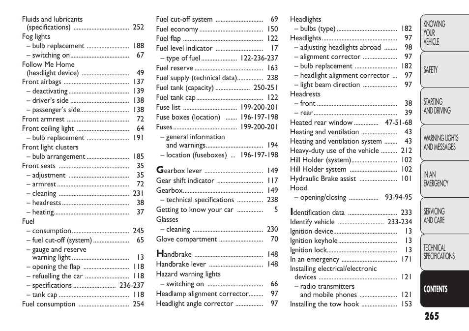 FIAT Punto 2012 User Manual | Page 267 / 271