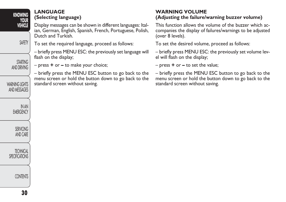 FIAT Punto 2012 User Manual | Page 32 / 271