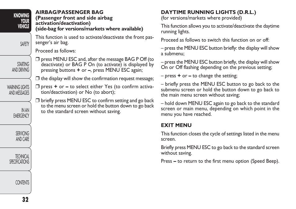 FIAT Punto 2012 User Manual | Page 34 / 271