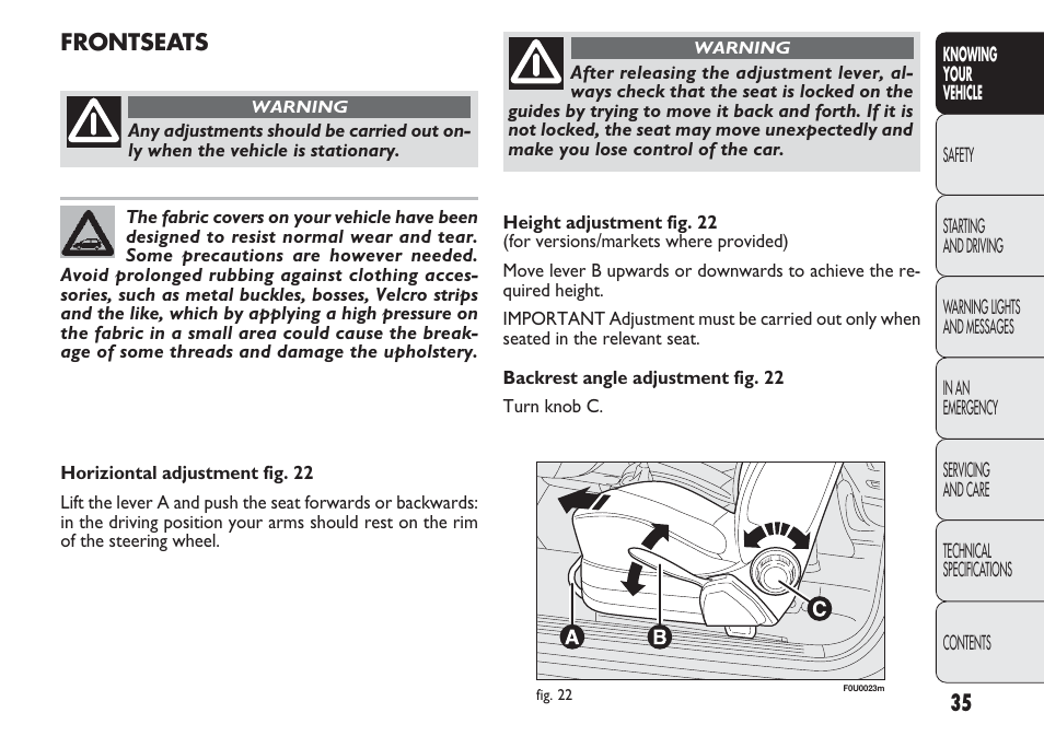 FIAT Punto 2012 User Manual | Page 37 / 271