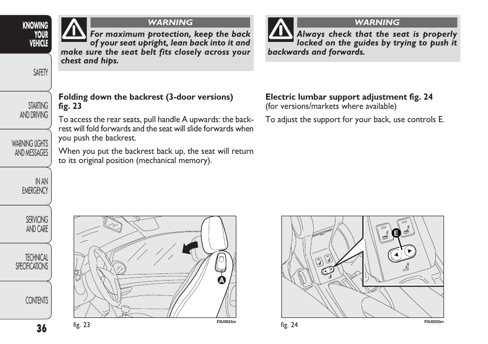 FIAT Punto 2012 User Manual | Page 38 / 271