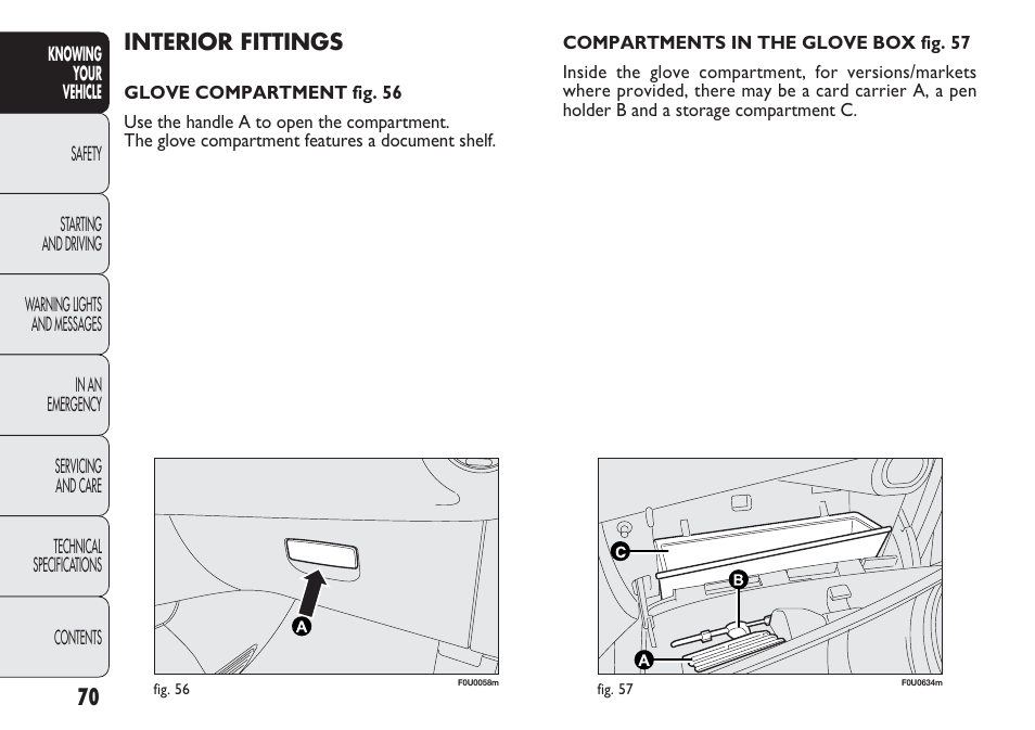 Interior fittings | FIAT Punto 2012 User Manual | Page 72 / 271