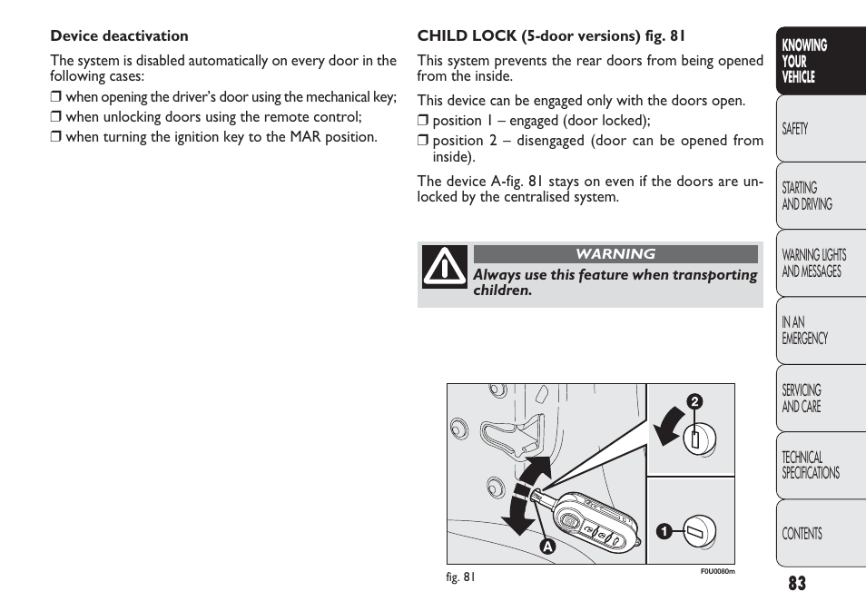 FIAT Punto 2012 User Manual | Page 85 / 271