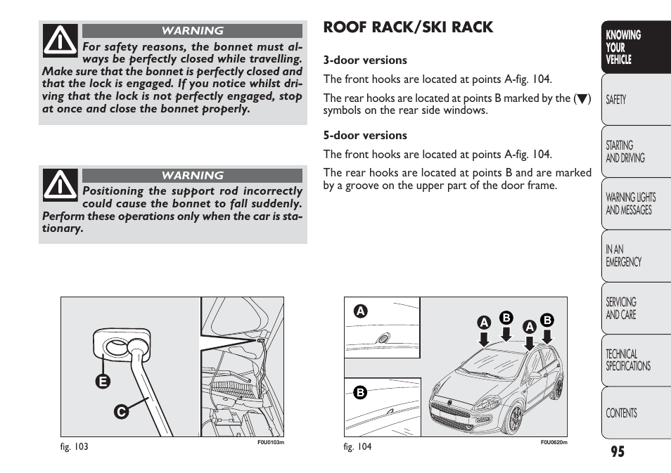 Roof rack/ski rack | FIAT Punto 2012 User Manual | Page 97 / 271