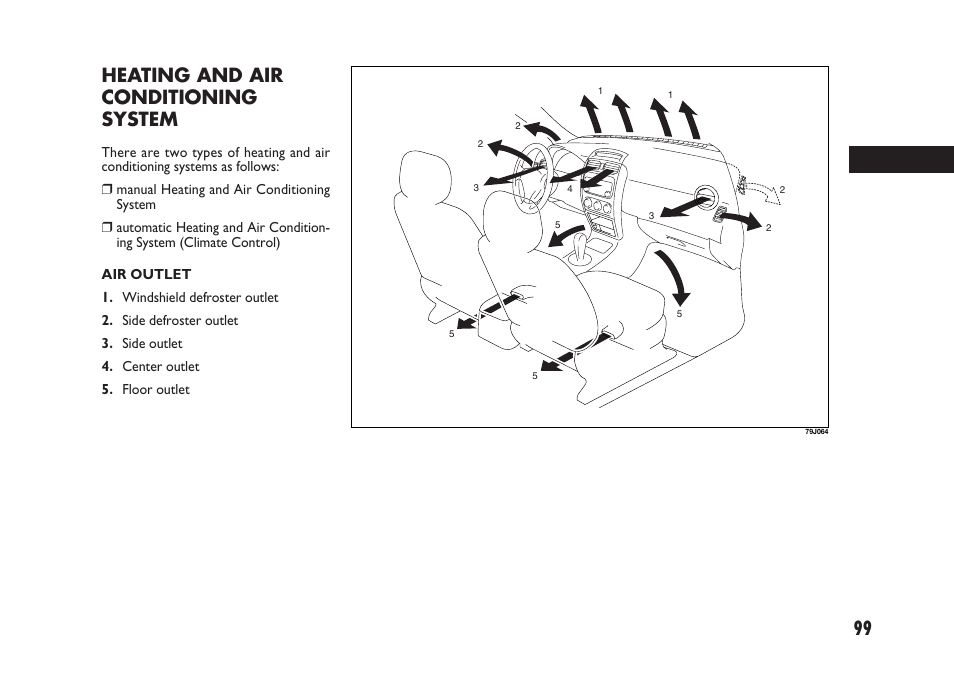 99 heating and air conditioning system | FIAT Sedici User Manual | Page 100 / 266