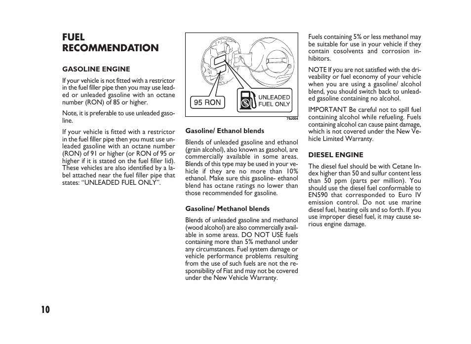 Fuel recommendation | FIAT Sedici User Manual | Page 11 / 266