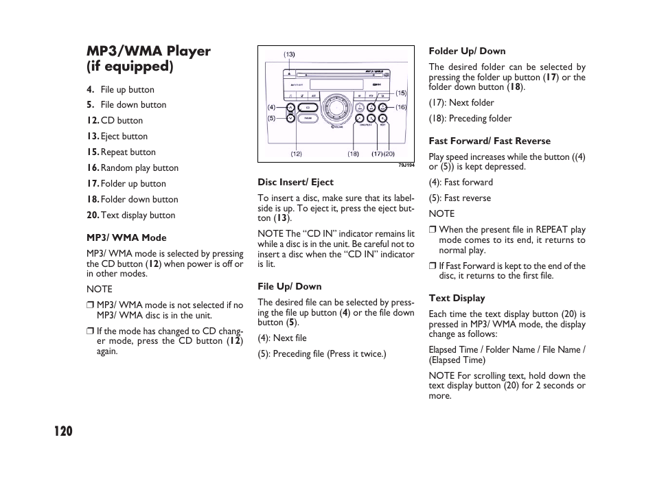 120 mp3/wma player (if equipped) | FIAT Sedici User Manual | Page 121 / 266