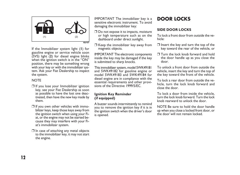 12 door locks | FIAT Sedici User Manual | Page 13 / 266