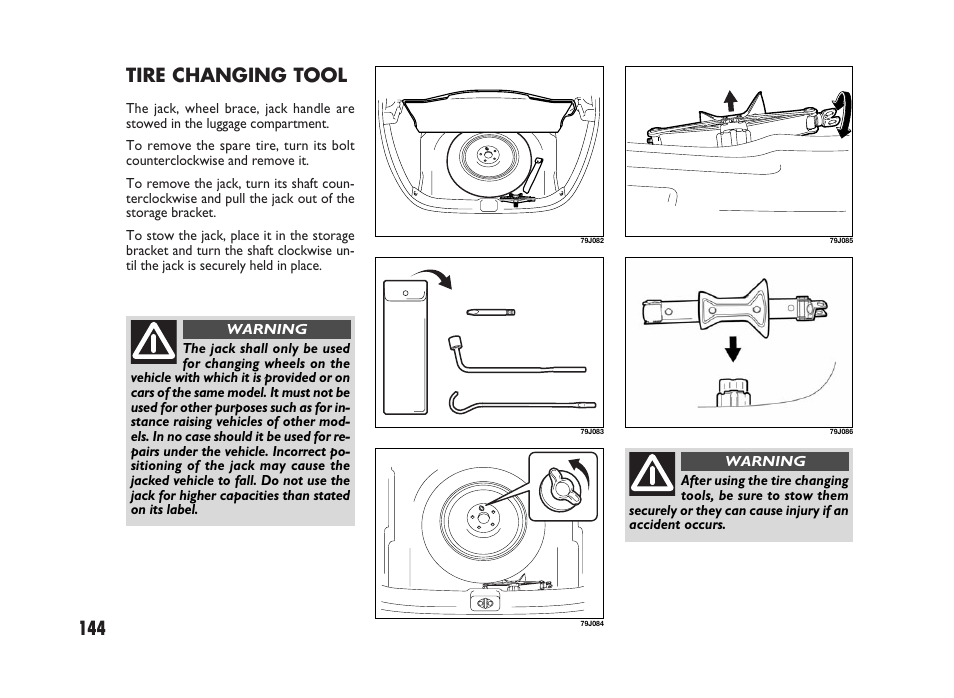 144 tire changing tool | FIAT Sedici User Manual | Page 145 / 266