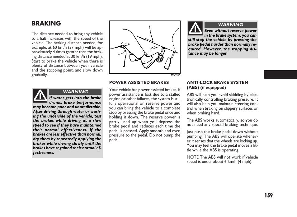 Braking | FIAT Sedici User Manual | Page 160 / 266