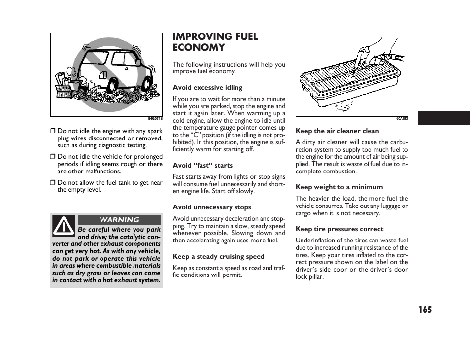 165 improving fuel economy | FIAT Sedici User Manual | Page 166 / 266