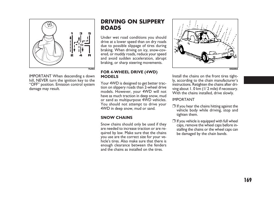 169 driving on slippery roads | FIAT Sedici User Manual | Page 170 / 266