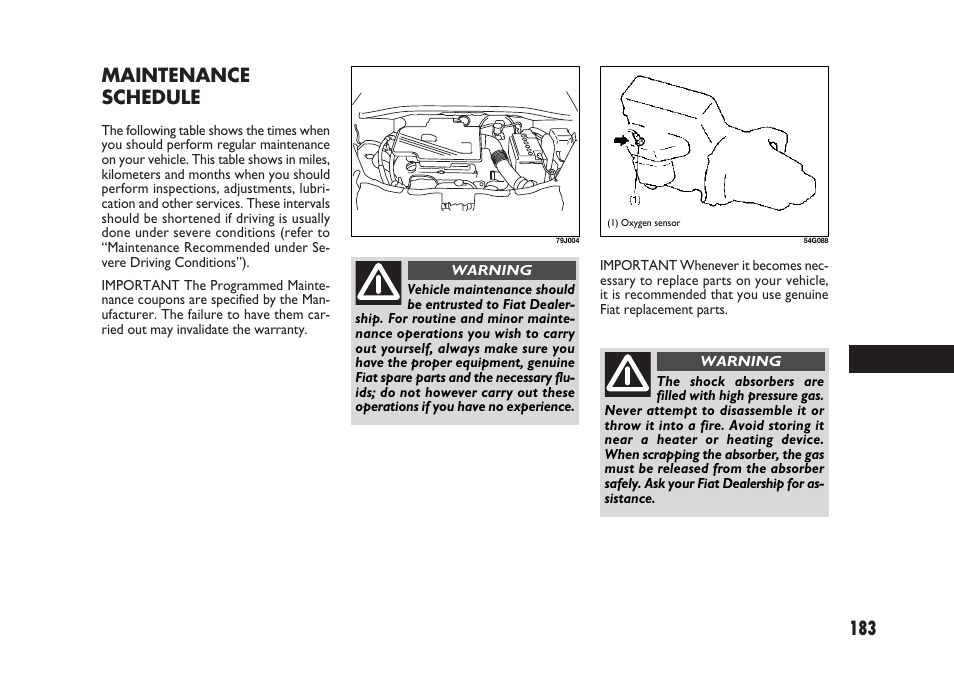 Maintenance schedule | FIAT Sedici User Manual | Page 184 / 266