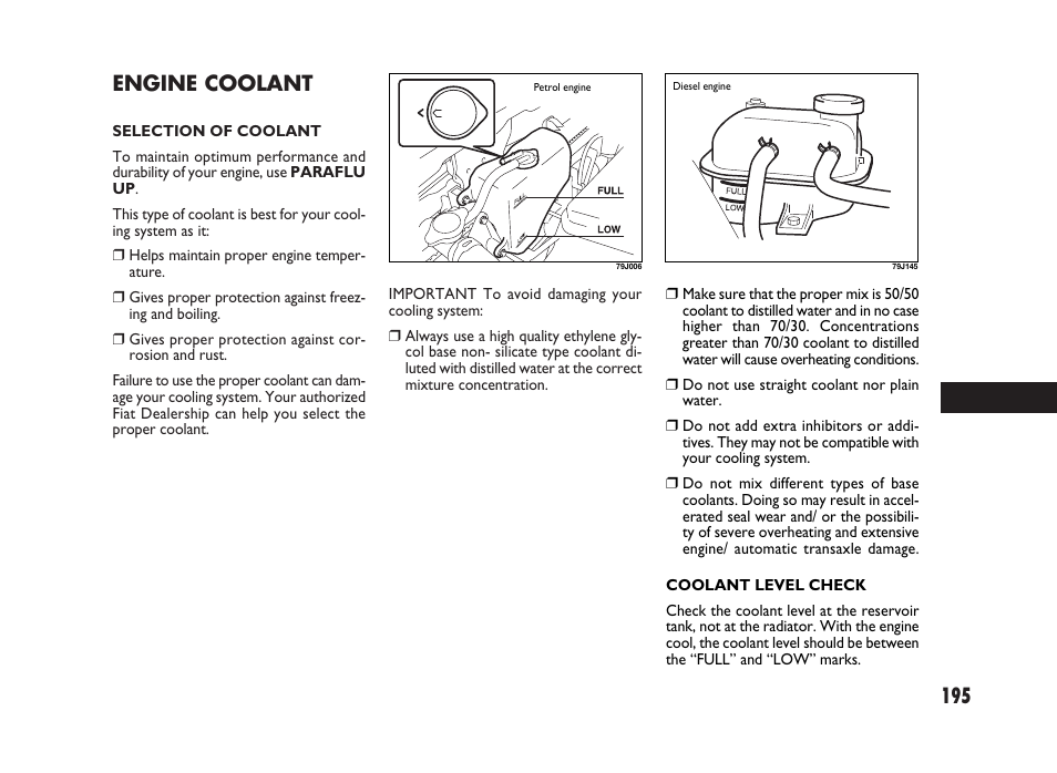 Engine coolant | FIAT Sedici User Manual | Page 196 / 266