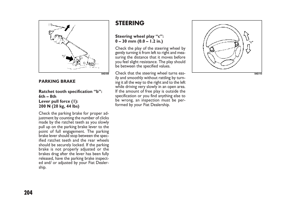 204 steering | FIAT Sedici User Manual | Page 205 / 266