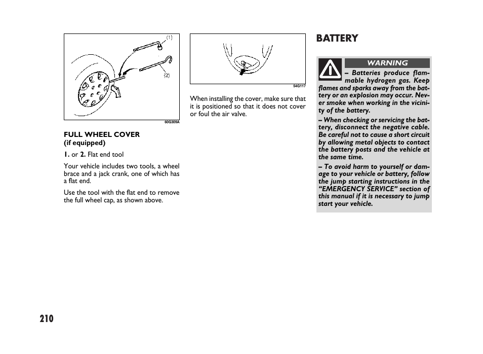 210 battery | FIAT Sedici User Manual | Page 211 / 266