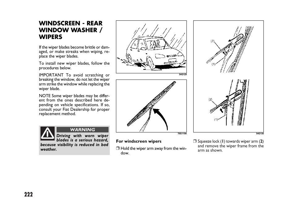 Windscreen - rear window washer / wipers | FIAT Sedici User Manual | Page 223 / 266