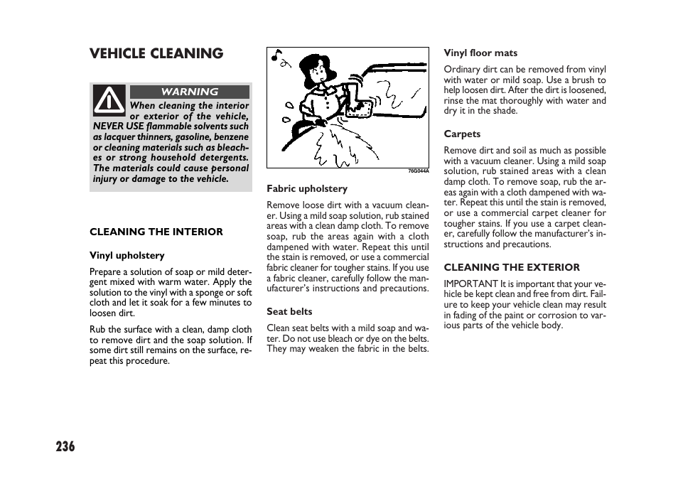 Vehicle cleaning | FIAT Sedici User Manual | Page 237 / 266