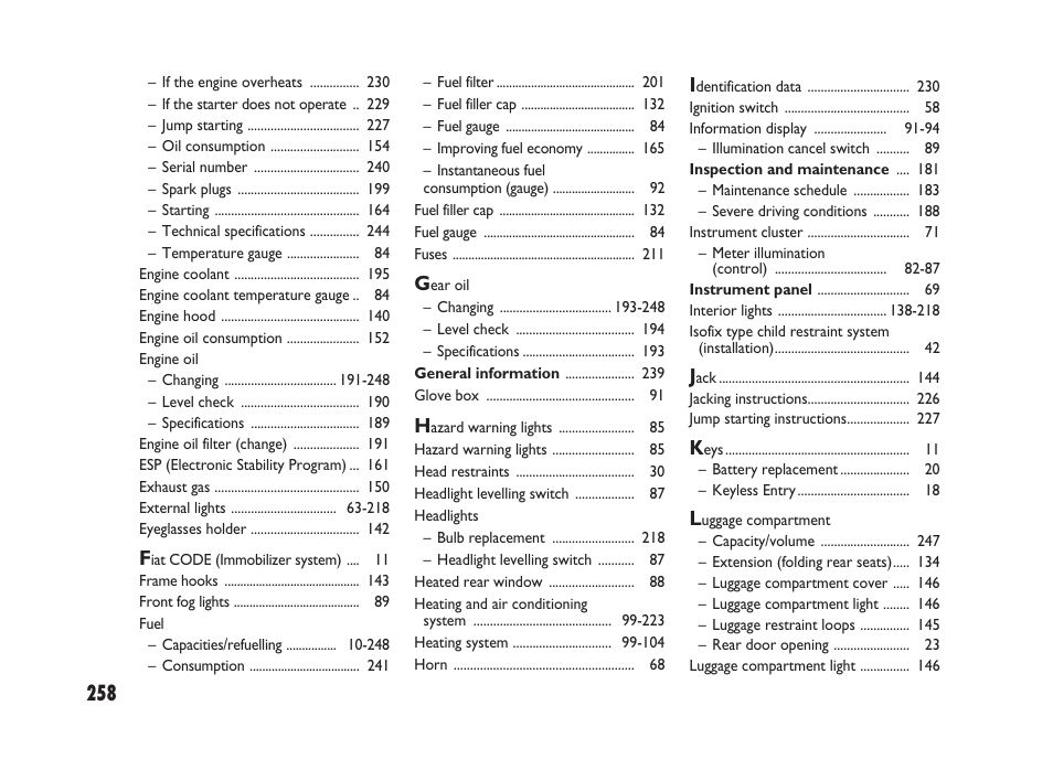 FIAT Sedici User Manual | Page 259 / 266