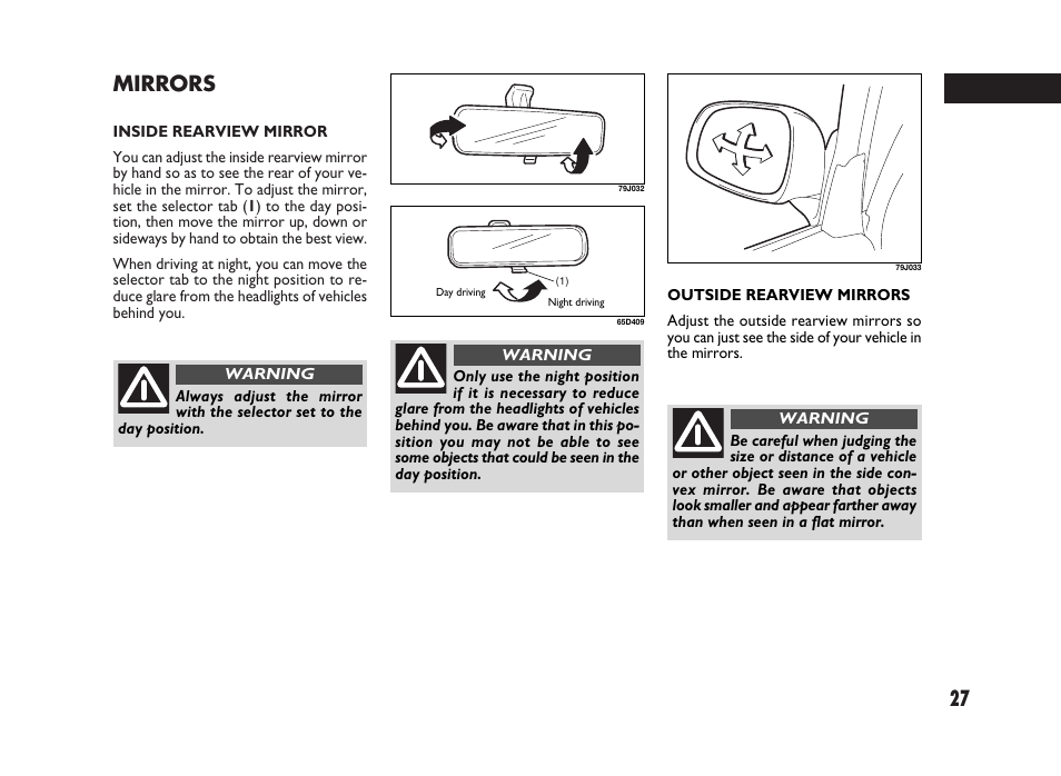 27 mirrors | FIAT Sedici User Manual | Page 28 / 266