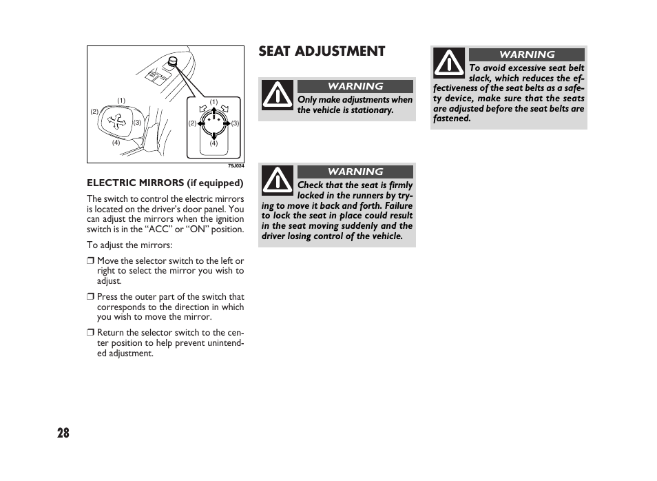 Seat adjustment | FIAT Sedici User Manual | Page 29 / 266