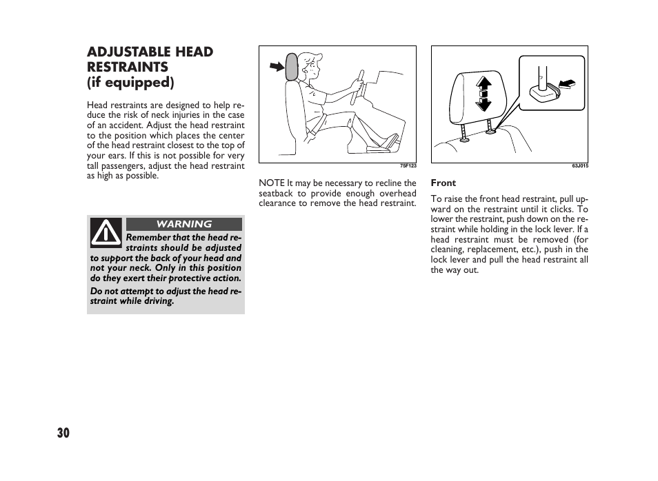 Adjustable head restraints (if equipped) | FIAT Sedici User Manual | Page 31 / 266