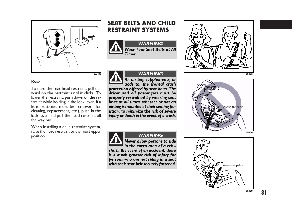 31 seat belts and child restraint systems | FIAT Sedici User Manual | Page 32 / 266