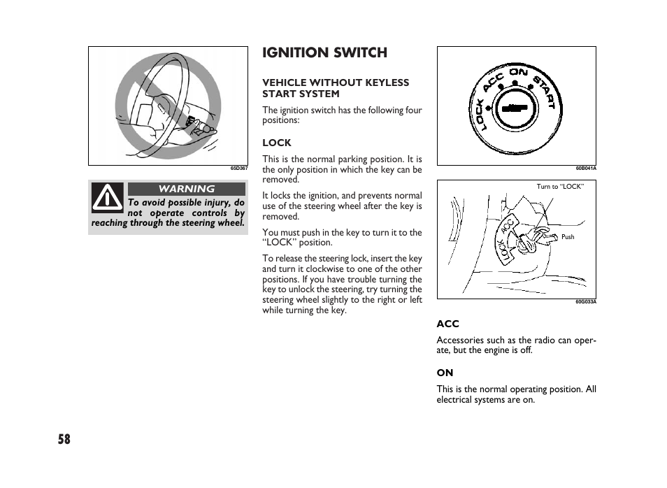 58 ignition switch | FIAT Sedici User Manual | Page 59 / 266