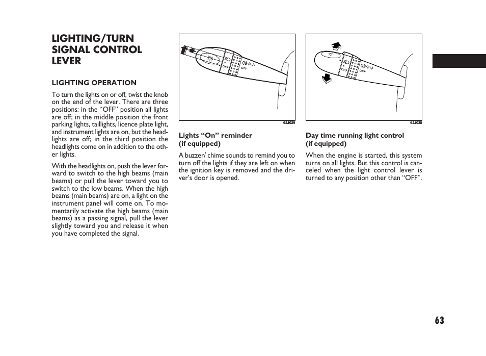 Lighting/turn signal control lever | FIAT Sedici User Manual | Page 64 / 266