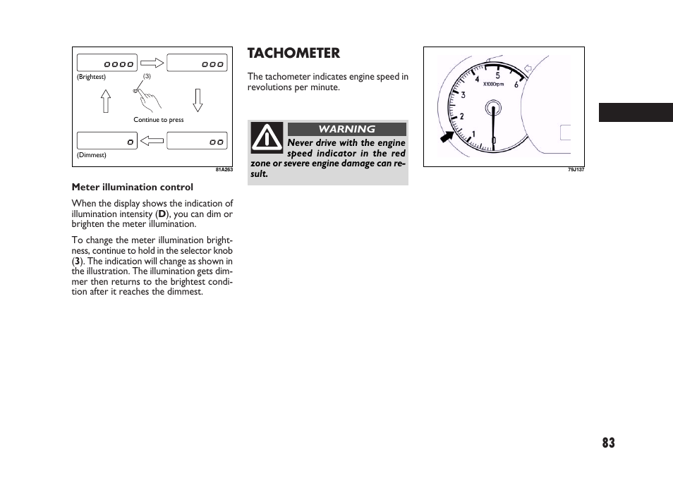 83 tachometer | FIAT Sedici User Manual | Page 84 / 266