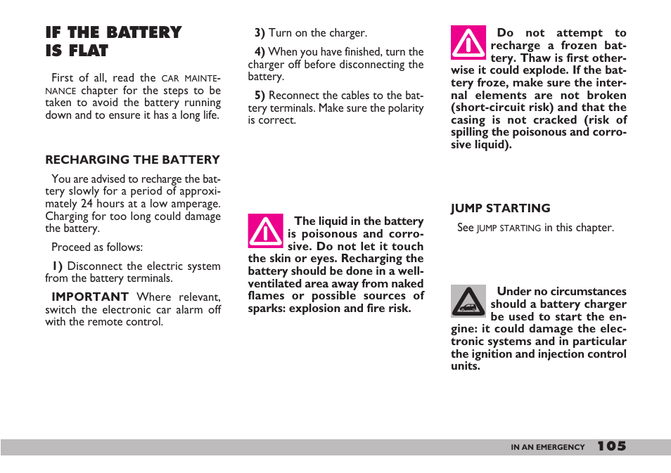 If the battery is flat | FIAT 600 User Manual | Page 106 / 154