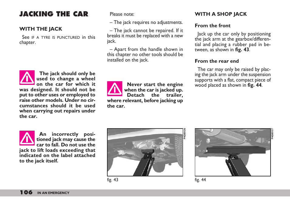 Jacking the car | FIAT 600 User Manual | Page 107 / 154