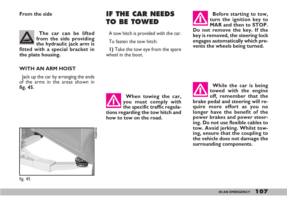 If the car needs to be towed | FIAT 600 User Manual | Page 108 / 154