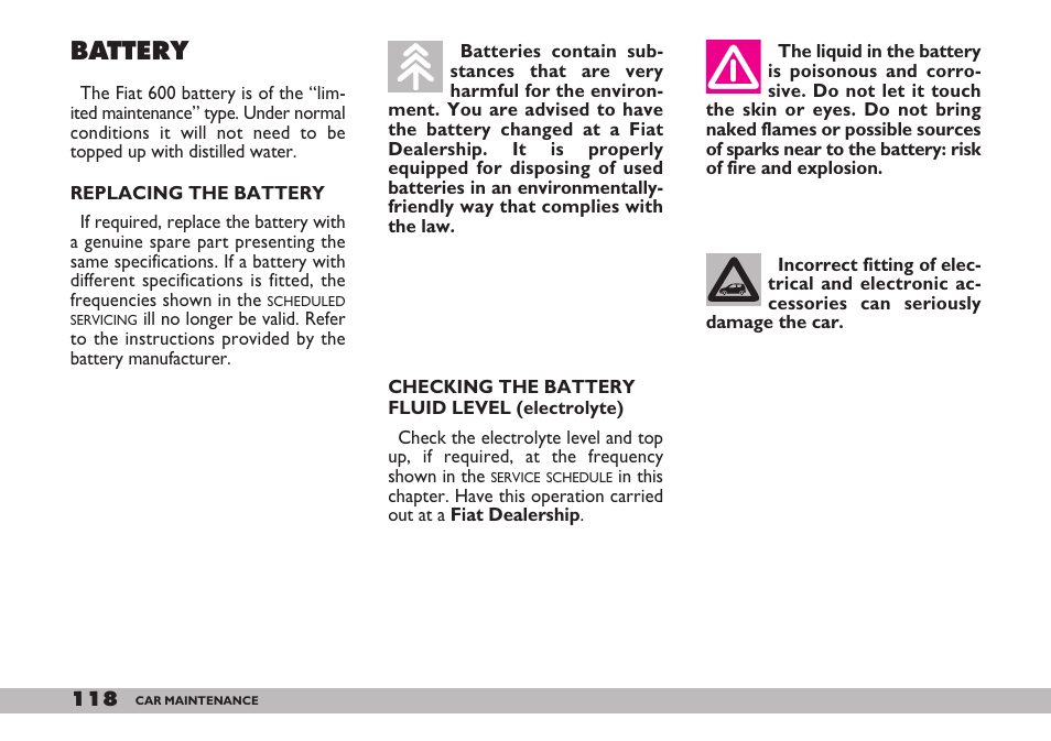 Battery | FIAT 600 User Manual | Page 119 / 154