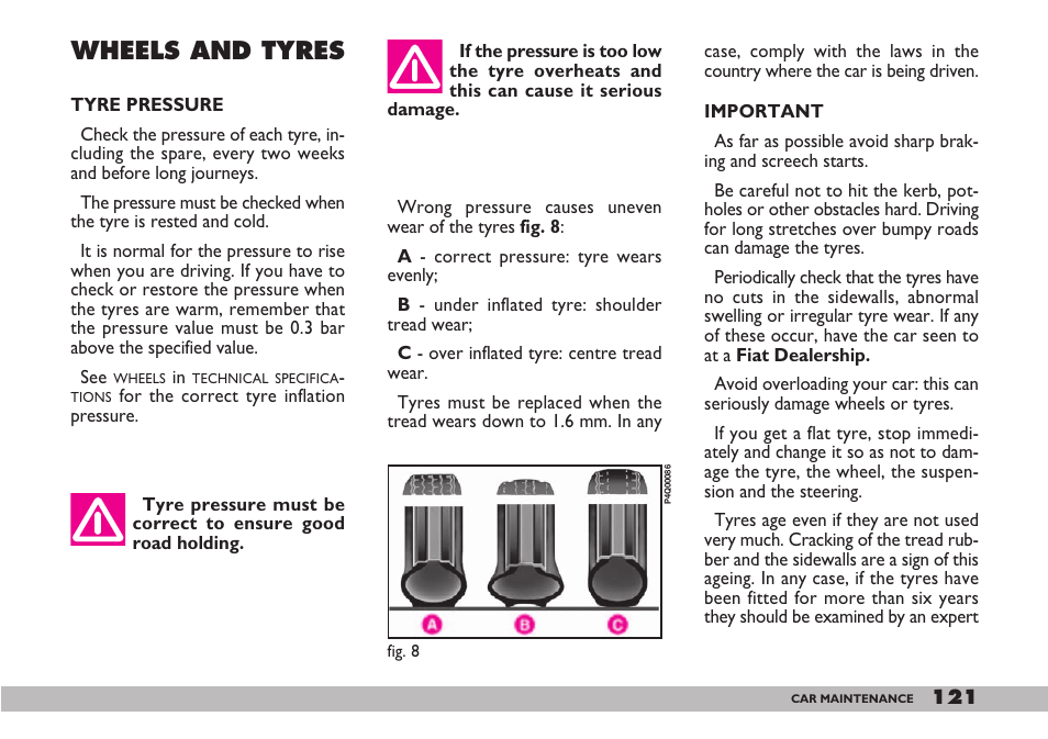 Wheels and tyres | FIAT 600 User Manual | Page 122 / 154