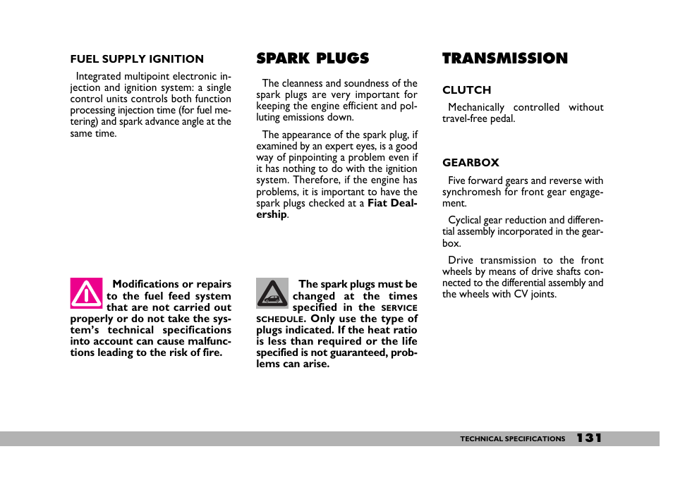 Spark plugs, Transmission | FIAT 600 User Manual | Page 132 / 154