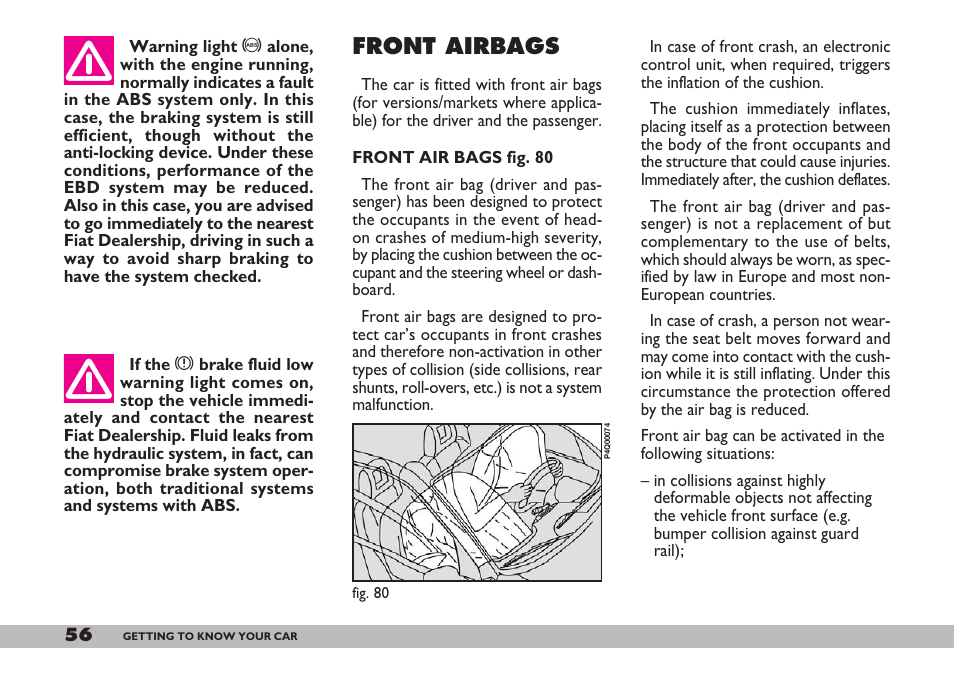 Front airbags | FIAT 600 User Manual | Page 57 / 154