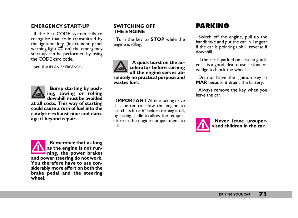 Parking | FIAT 600 User Manual | Page 72 / 154