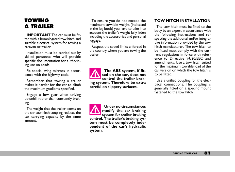 Towing a trailer | FIAT 600 User Manual | Page 82 / 154