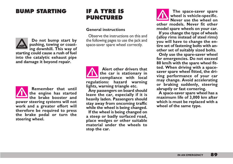 Bump starting if a tyre is punctured | FIAT 600 User Manual | Page 90 / 154