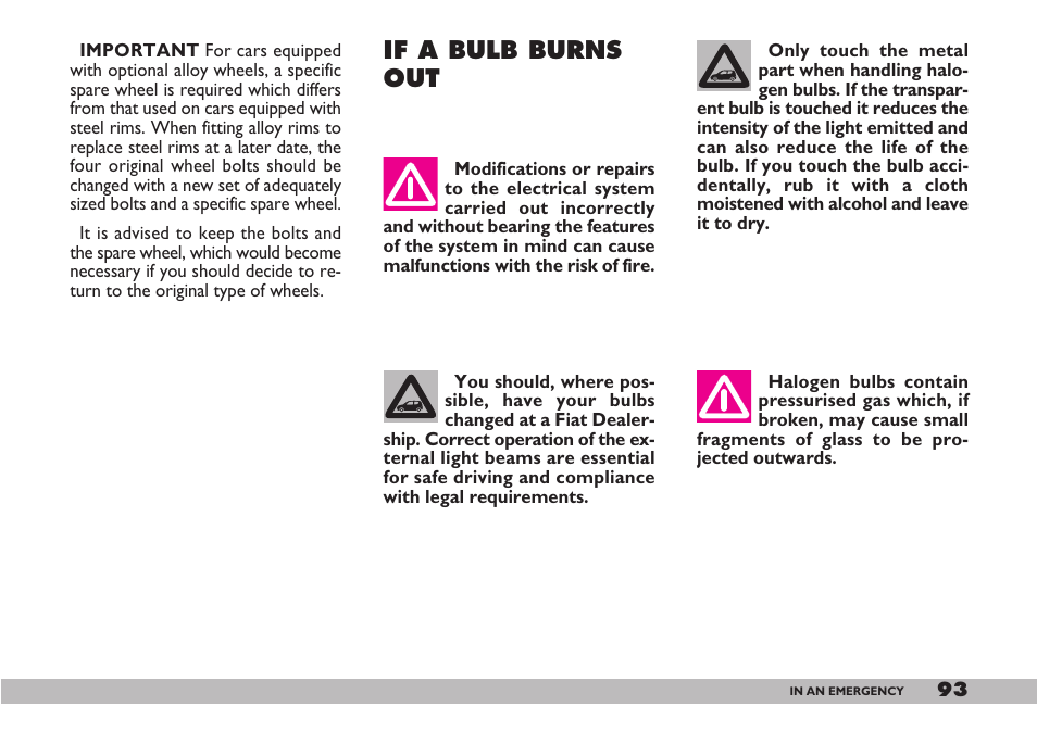 If a bulb burns out | FIAT 600 User Manual | Page 94 / 154