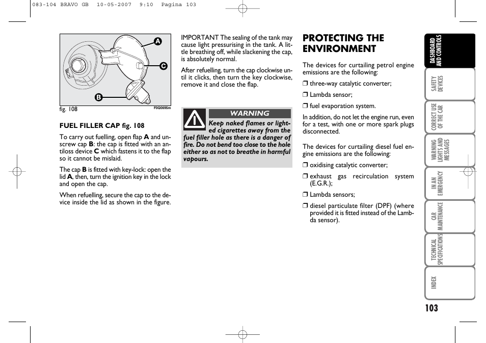 Protecting the environment | FIAT Bravo User Manual | Page 104 / 246