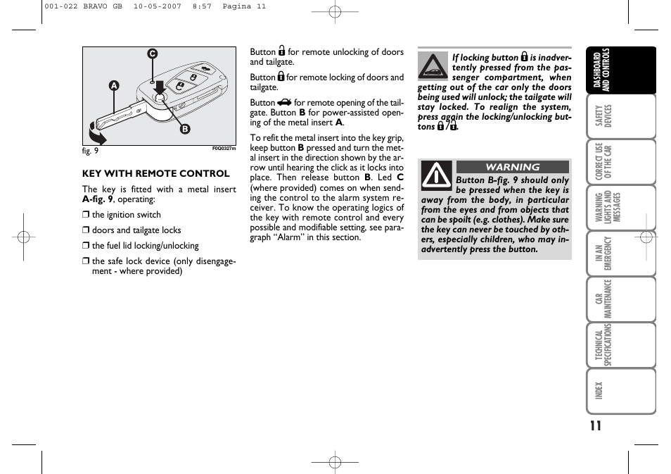 FIAT Bravo User Manual | Page 12 / 246