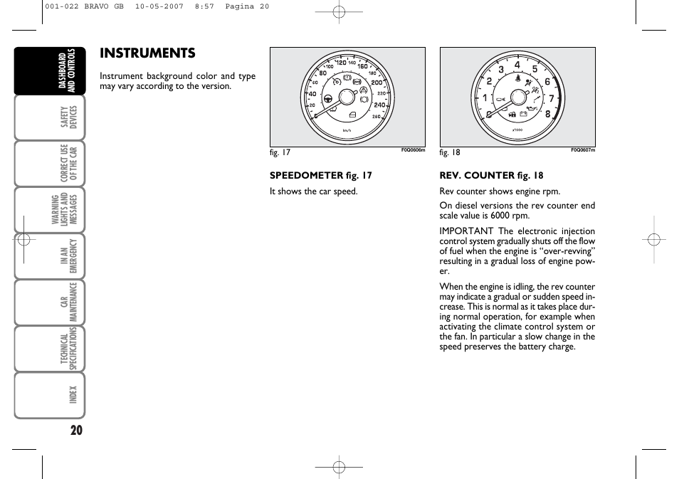 Instruments | FIAT Bravo User Manual | Page 21 / 246