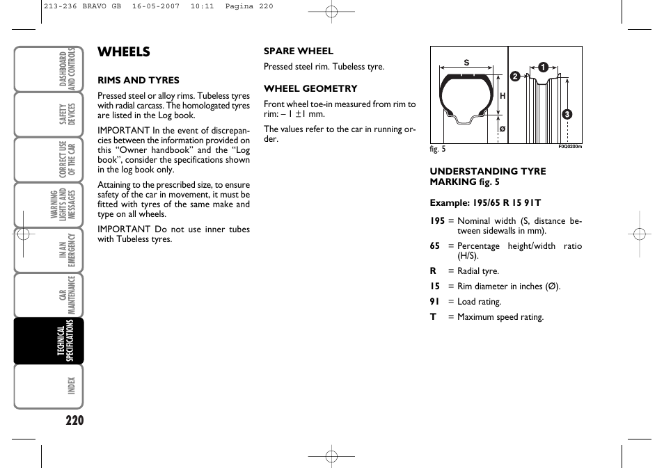 Wheels | FIAT Bravo User Manual | Page 221 / 246