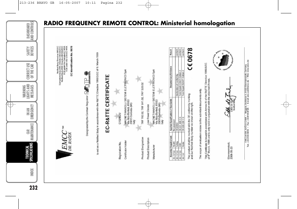 FIAT Bravo User Manual | Page 233 / 246