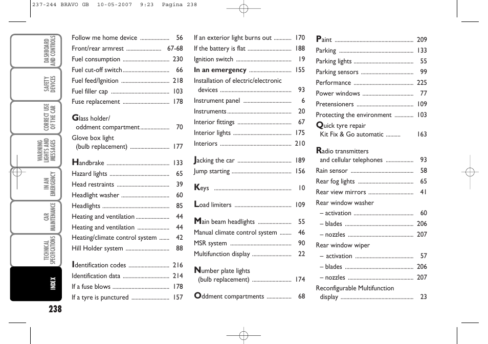 FIAT Bravo User Manual | Page 239 / 246