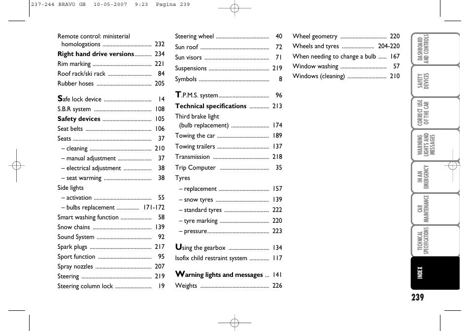 FIAT Bravo User Manual | Page 240 / 246